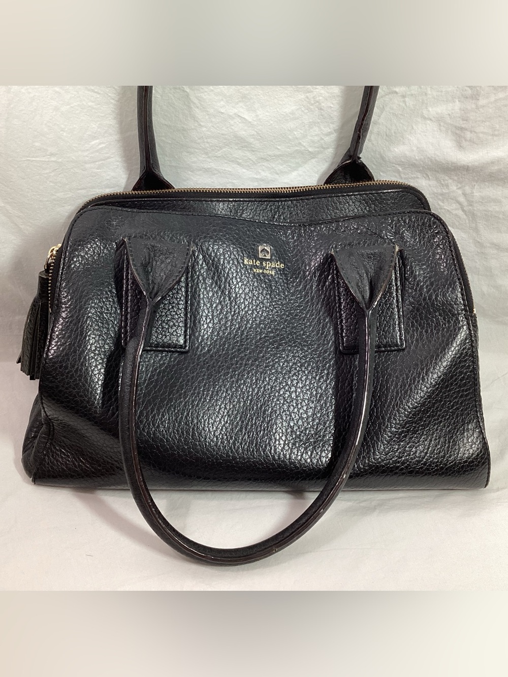 kate spade Southport Lydia Black Pebbled Leather Large Bag Purse Gold Logo
